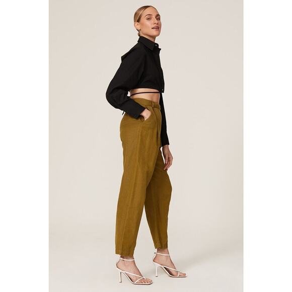 Mara Hoffman Almeria Linen Trouser Pants in Olive Size 8 - Picture 2 of 10